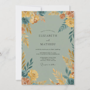 Goldene Ocker-Wildblumen-Hochzeit Einladung