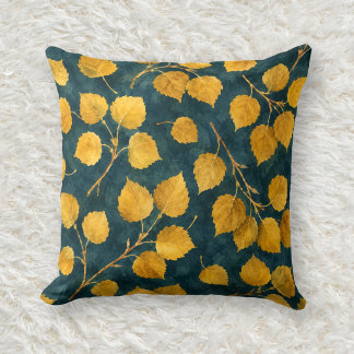 Goldene Ocker-Zitterpappel-Aquarellmuster Kissen
