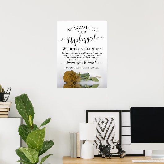 Goldene Ockerfeier Rose Chic Unplugged Wedding Zer Poster (Heimbüro)
