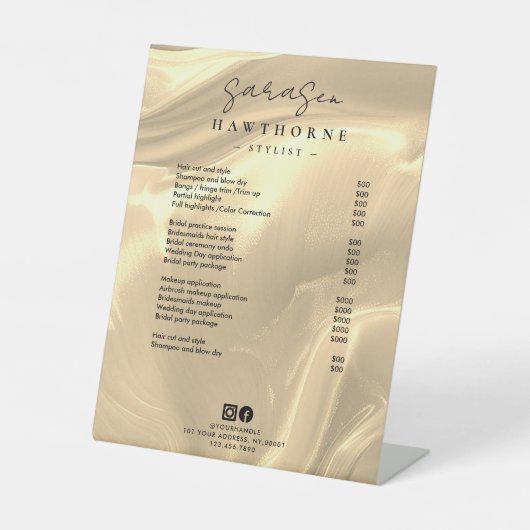 Goldene Opal Preisliste Elegantes Luxussalon Sockelschild (Vorderseite)