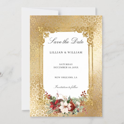 Goldene Opulenz Weihnachtsfeier retten das Datum Magneteinladung (Vorderseite)