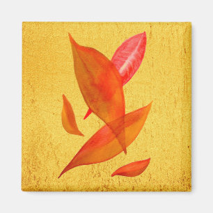 Goldene Orange Herbstblatt Moderne Kunst Magnet