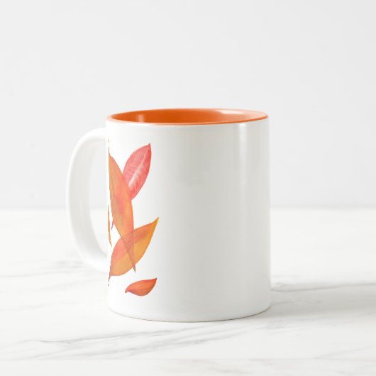 Goldene Orange Herbstblatt Moderne Kunst Zweifarbige Tasse (Vorderseite Links)