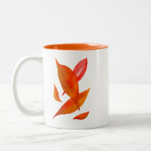 Goldene Orange Herbstblatt Moderne Kunst Zweifarbige Tasse (Links)