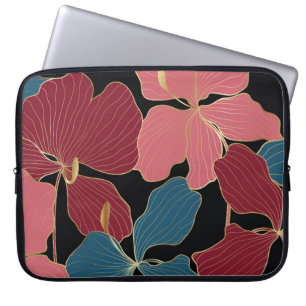 Goldene Orchideen, elegante Blumen-Linien Kunst. Laptopschutzhülle