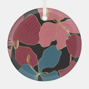 Goldene Orchideen, elegante Blumen-Linien Kunst. Ornament Aus Glas