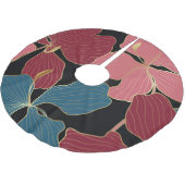 Goldene Orchideen, elegante Blumen-Linien Kunst. Polyester Weihnachtsbaumdecke (Schrägansicht)