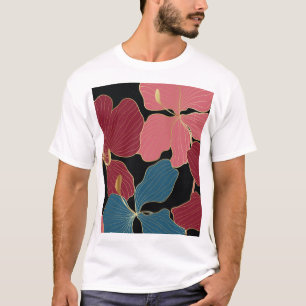 Goldene Orchideen, elegante Blumen-Linien Kunst. T-Shirt