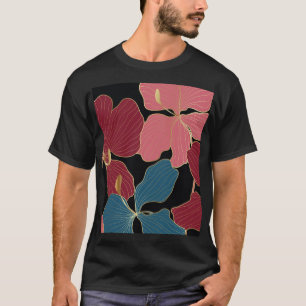 Goldene Orchideen, elegante Blumen-Linien Kunst. T-Shirt