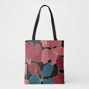 Goldene Orchideen, elegante Blumen-Linien Kunst. Tasche