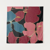 Goldene Orchideen, elegante Blumen-Linien Kunst. Wandteppich (Vorderseite (Horizontal))