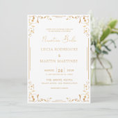 Goldene Ornament Corner Einladung (Stehend Vorderseite)