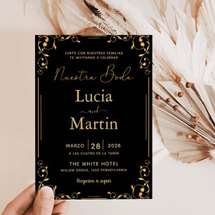 Goldene Ornament Corner Schwarzer Nestra Boda Einladung