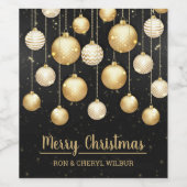 Goldene Ornamente auf Schwarz Frohe Weihnachten Weinetikett (Einzelnes Label)