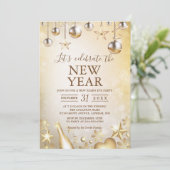 Goldene Ornamente feiern das neue Party Einladung (Stehend Vorderseite)