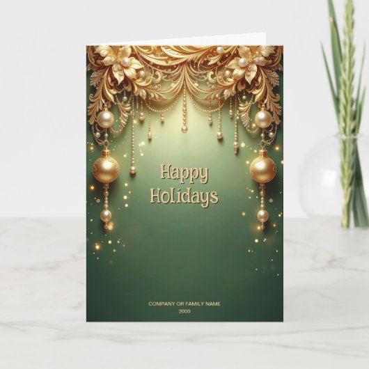 Goldene Ornamente Festgrün Feiertag Karte (Vorderseite)