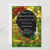 Goldene Ornamente Grünes Pine Weihnachtsfest Party Einladung (Vorderseite)