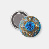 Goldene Ornamente mit blauer Rose und Perle Magnet (Vorderseite/Rückseite)