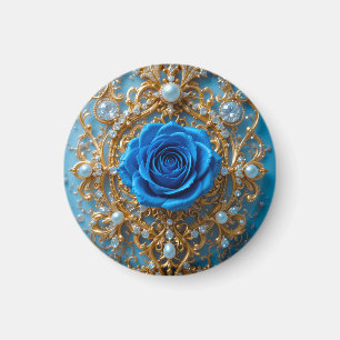 Goldene Ornamente mit blauer Rose und Perle Magnet