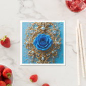 Goldene Ornamente mit blauer Rose und Perle Serviette (Beispiel)