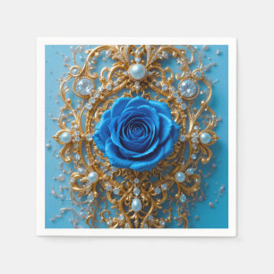 Goldene Ornamente mit blauer Rose und Perle Serviette
