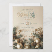 Goldene Ornamente mit Grün Weihnachten Einladung (Vorderseite)