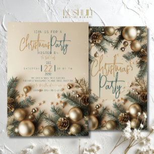 Goldene Ornamente mit Grün Weihnachten Einladung