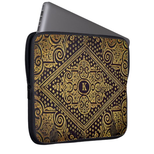 Goldene Ornamente Mit Monogramm Laptopschutzhülle (Vorne Rechts)