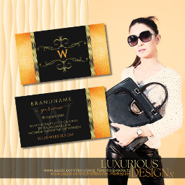Goldene Ornamente Monogramm, schwarz und orange Gl Visitenkarte
