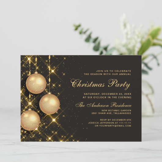 Goldene Ornamente Weihnachten Geschäftsjubiläum Pa Einladung (Stehend Vorderseite)