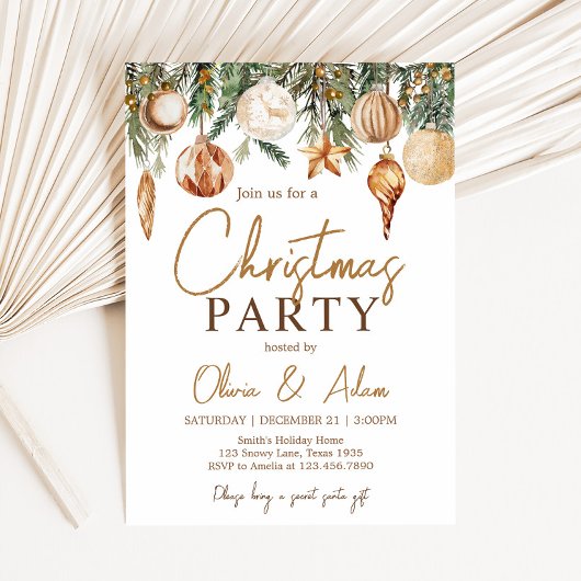 Goldene Ornamente Weihnachten Party Einladung