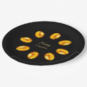 Goldene Ostereier auf schwarz Pappteller (Schrägansicht)