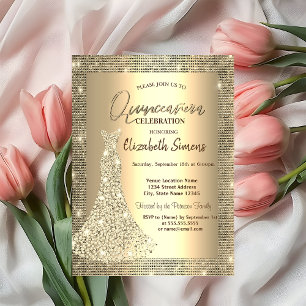 Goldene Pailletten, Chic Diamanten Kleid Quinceañe Einladung