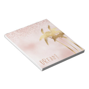 Goldene Palmen Bäume Pink Ombre Glitter Traum Notizblock