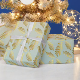 Goldene Palmen Blätter Muster und Blautöne Geschenkpapier