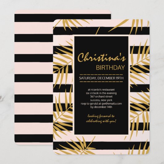 Goldene Palmen Einladung (Vorne/Hinten)