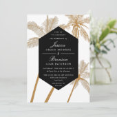 goldene Palmen, raffinierte tropische Hochzeit Einladung (Stehend Vorderseite)