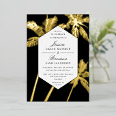 goldene Palmen, raffinierte tropische Hochzeit Folieneinladung (Stehend vorne)