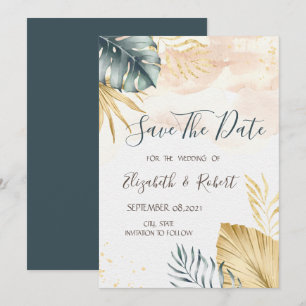 Goldene Palmwedel Wasserfarbe Save The Date