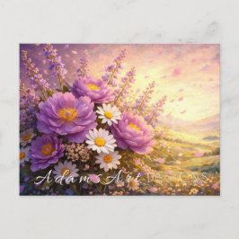 Goldene Päonien- & Wildblumen-Sonnenuntergangs-Pos Postkarte