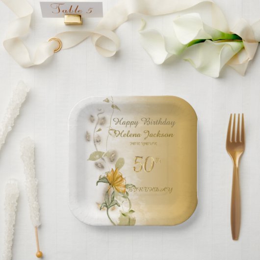 Goldene Papierplatten zum 50. Geburtstag  Pappteller (Hochzeit)