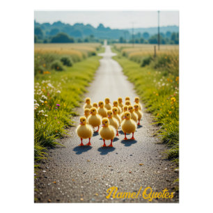 Goldene Parade – Entenküken auf einem Landweg Poster