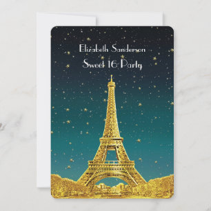Goldene Pariser Skyline #2 Türkis Sterne Sweet 16 Einladung