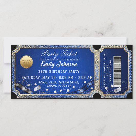 Goldene Parteiticket-Einladung (Vorderseite)