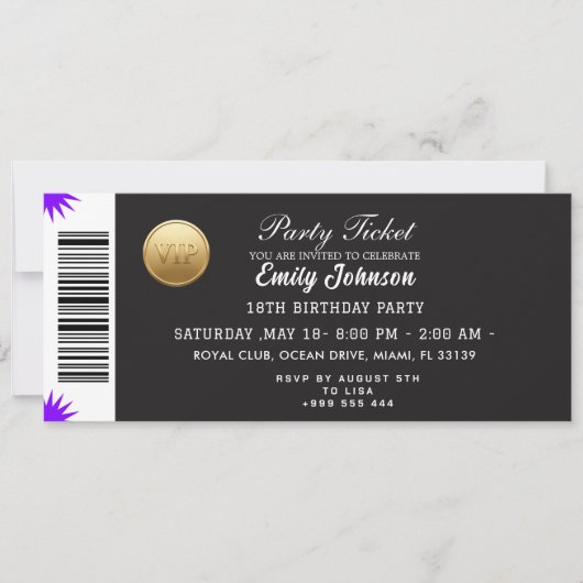 Goldene Parteiticket-Einladung Einladung (Vorderseite)
