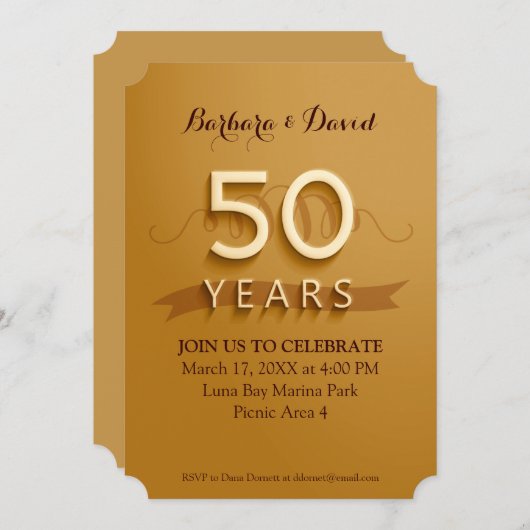 Goldene Party Einladungen zum 50. Jahrestag (Vorne/Hinten)