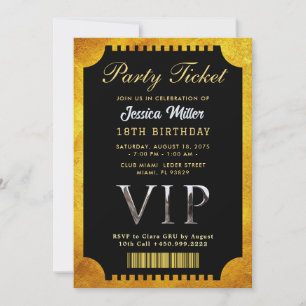 Goldene Party-Ticket-Einladung Einladung