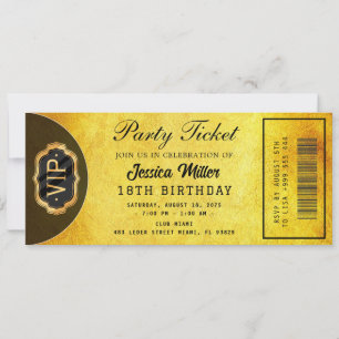 Goldene Party-Ticket-Einladung Einladung