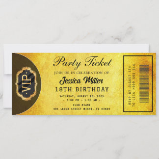 Goldene Party-Ticket-Einladung Einladung