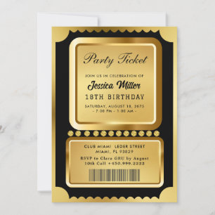 Goldene Party-Ticket-Einladung Einladung